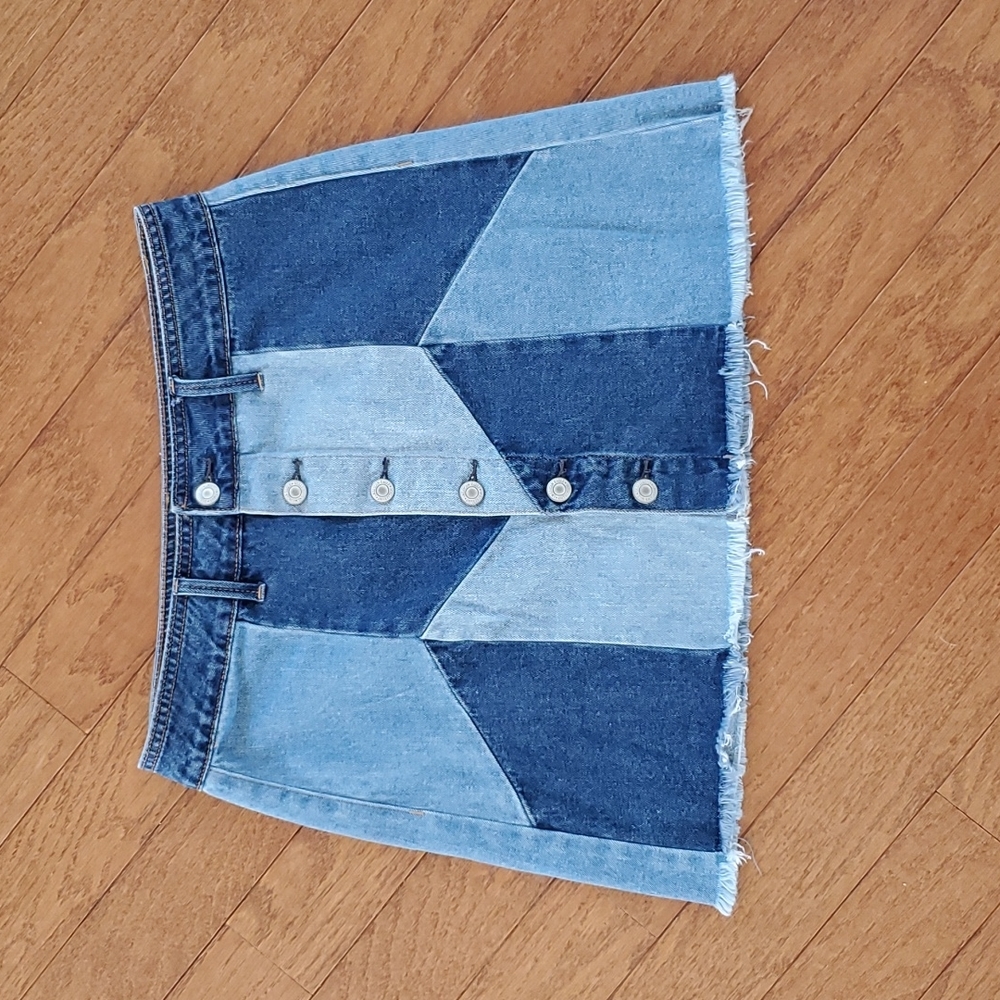 AEO Hi Rise Festival Patchwork Denim Skirt